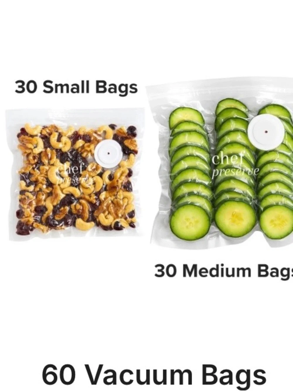 Chef Preserve Vacuum Storage Bags - Clear White (6 Pack) 60 bags total